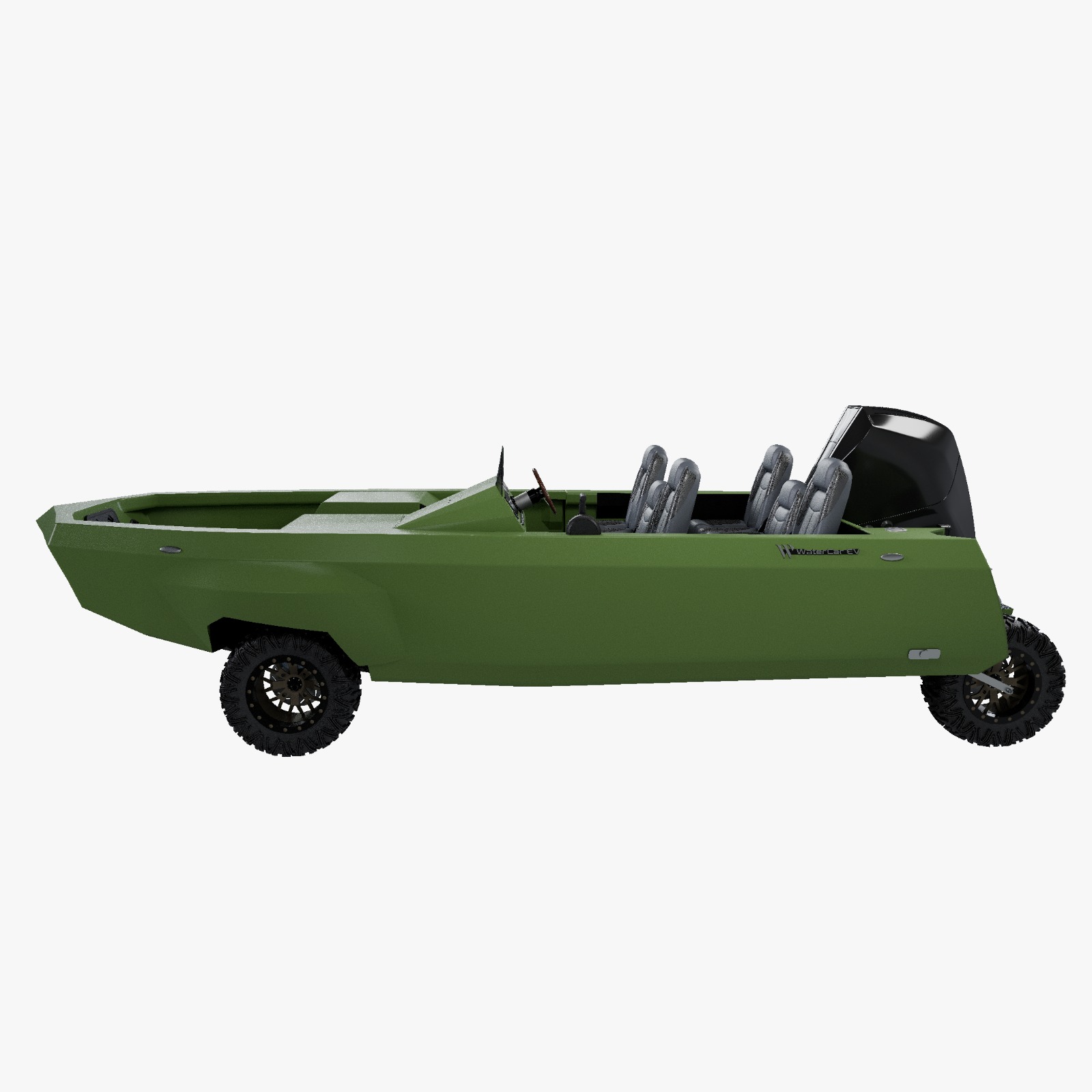 Green Adventure model with wheels lowered for land