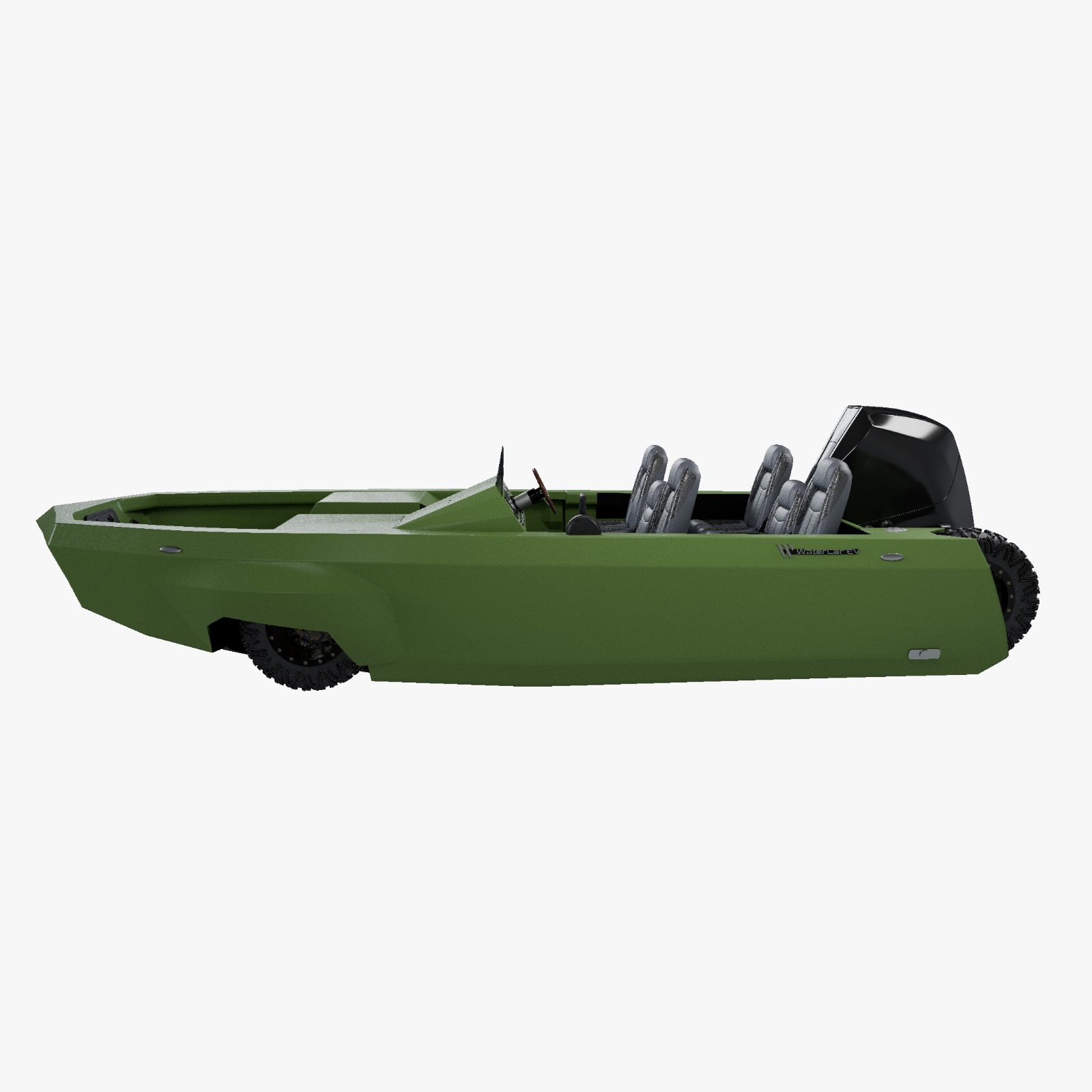 Green Adventure model with wheels retracted for boating