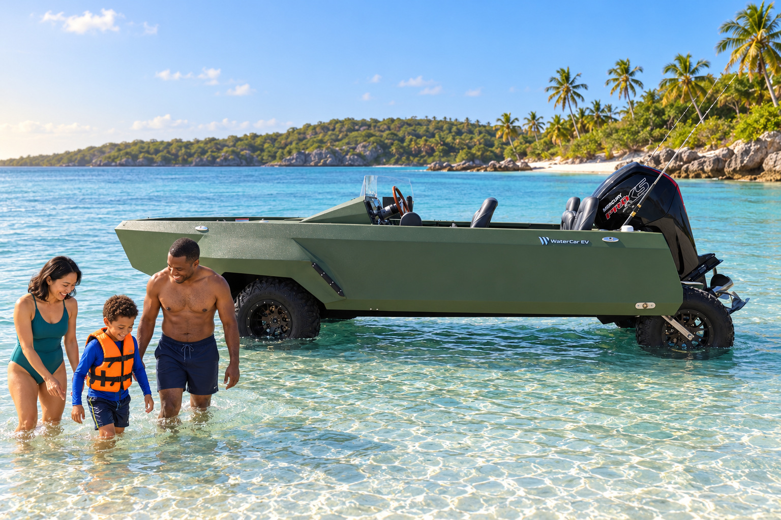 WaterCar Adventure at a family beach stop.