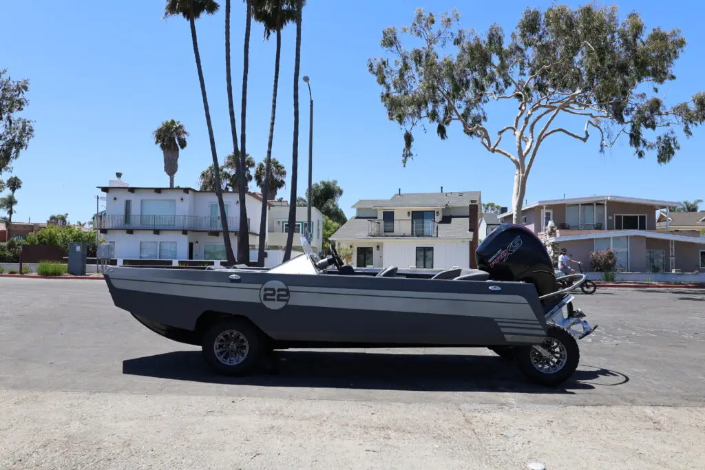 Side profile of Joey's black-and-silver number 22 WaterCar