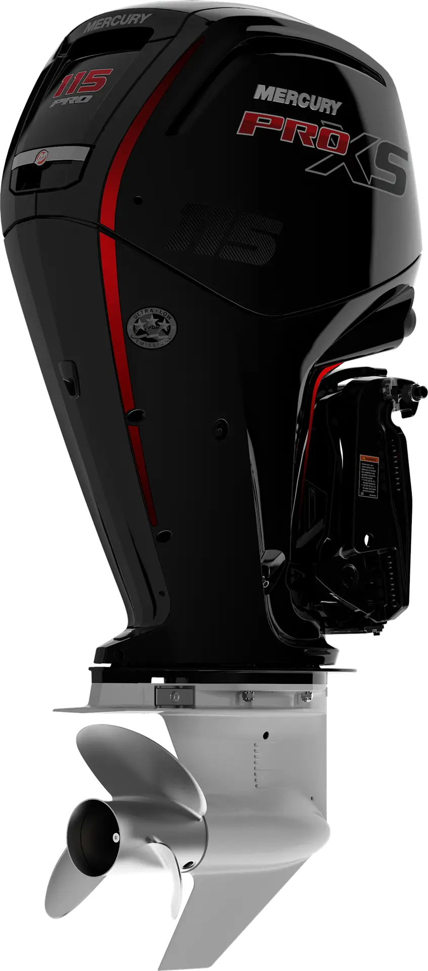 Mercury 115 Pro XS outboard shown from the rear starboard quarter.