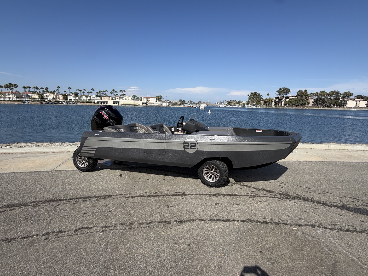 Joey’s black and silver WaterCar with a number 22 stripe