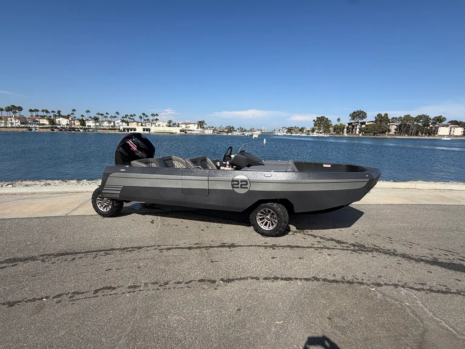 Joey’s black and silver WaterCar with a number 22 stripe