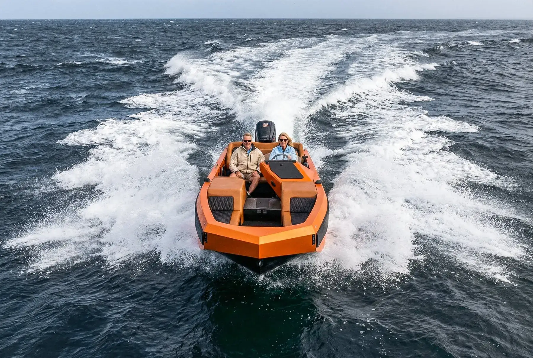 Orange WaterCar running through open water