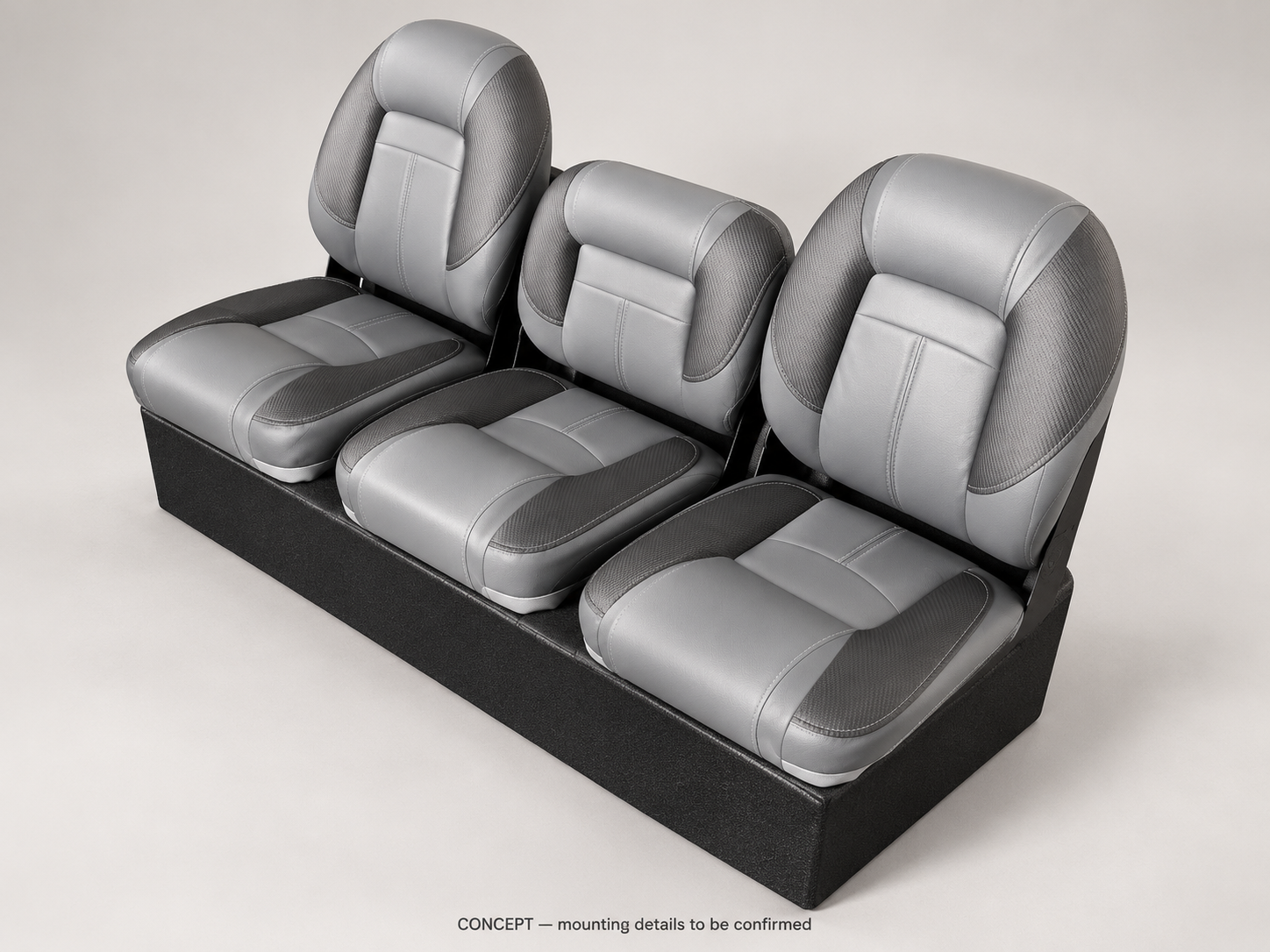Photo-based concept of a gray three-position rear seating assembly.